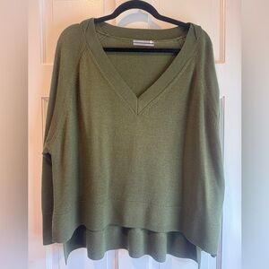 Anthropologie Olive Green 100% Merino Wool Oversized V-Neck Sweater XS S M